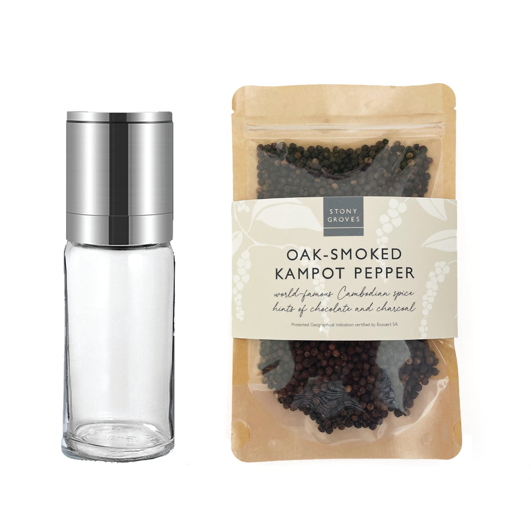 Oak-Smoked Kampot Pepper & Mill Grinder Gift Set