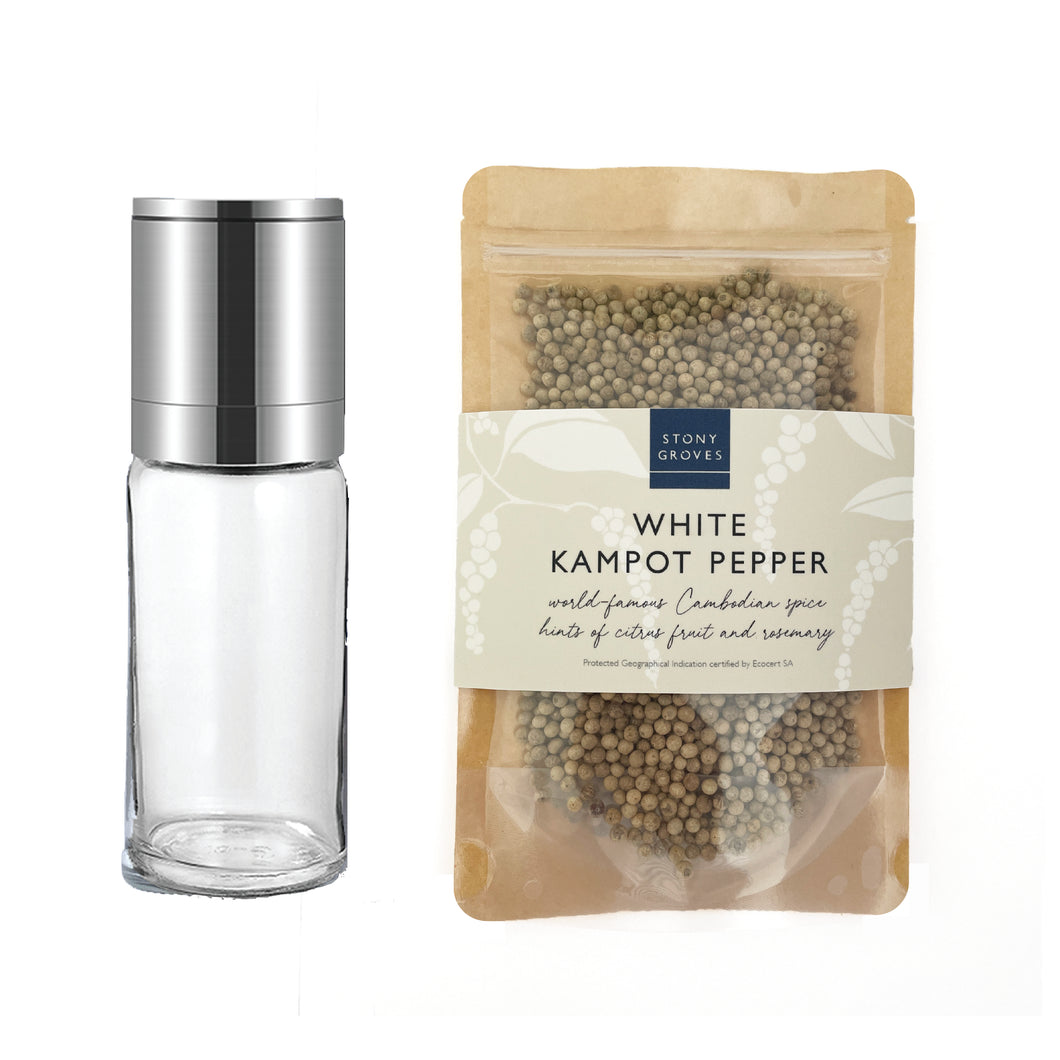 White Kampot Pepper & Mill Grinder Gift Set ⭐️ GREAT TASTE 2024