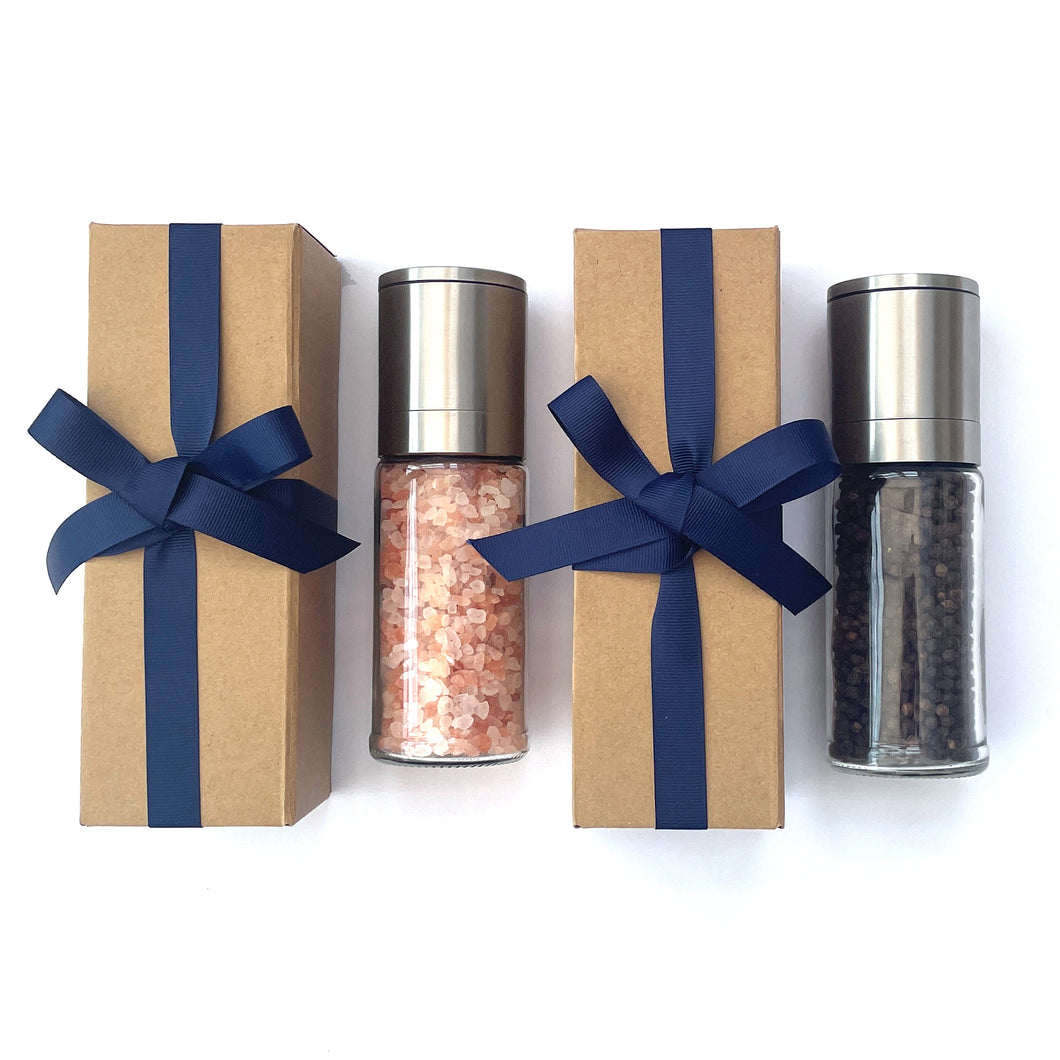 Oak-Smoked Salt and Medium Pepper Mills Grinders Gift Set | with Oak-Smoked Himalayan Rock Salt & Oak-Smoked Black Kampot Pepper