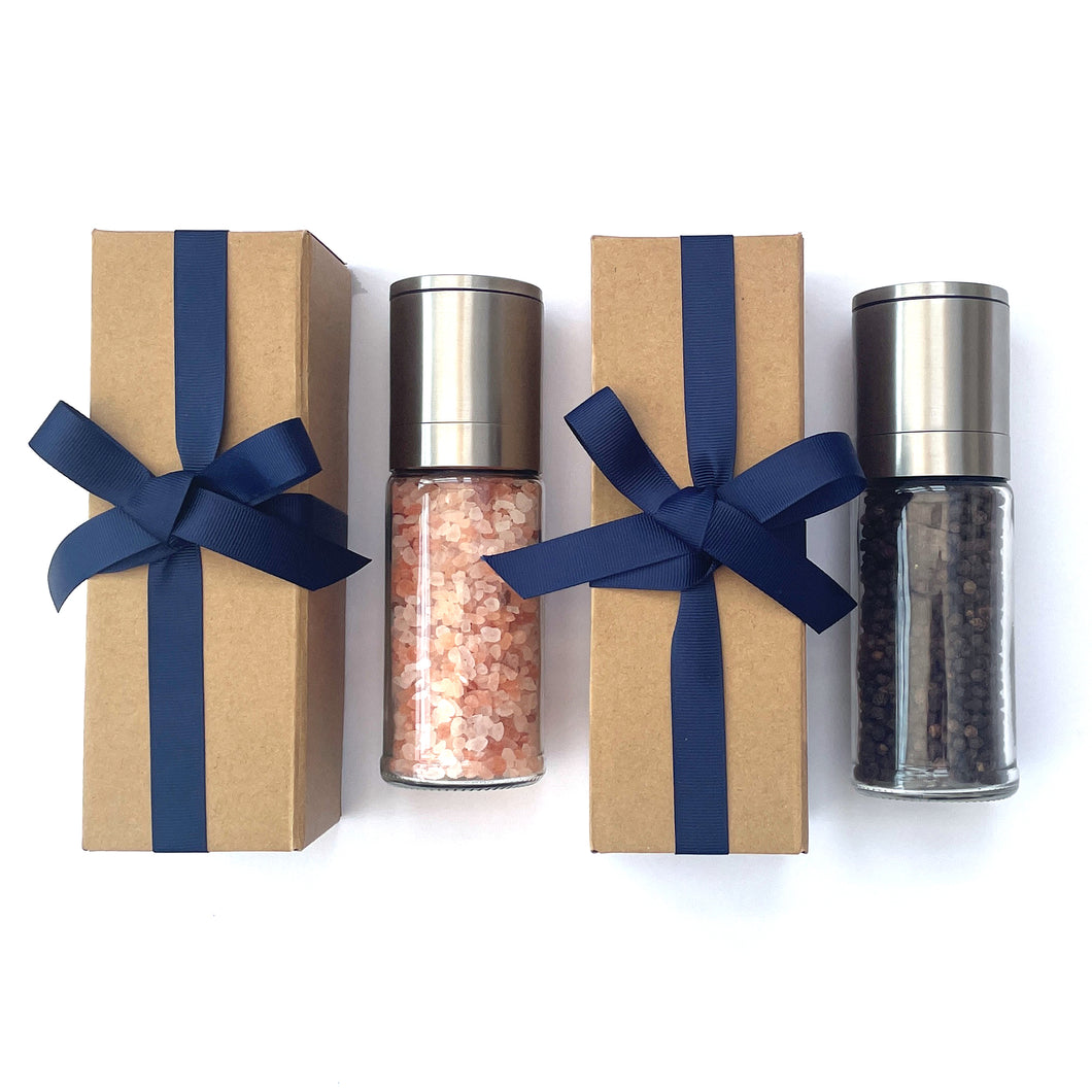 Salt and Pepper Grinders Gift Set | with Pink Himalayan Rock Salt & Black Kampot Pepper