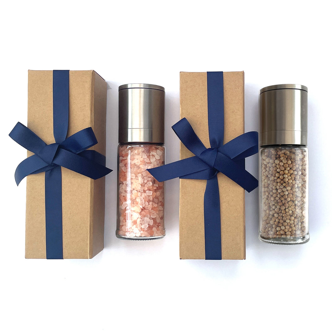 Salt and Pepper Medium Mills Grinders Gift Set | with Pink Himalayan Rock Salt & White Kampot Pepper